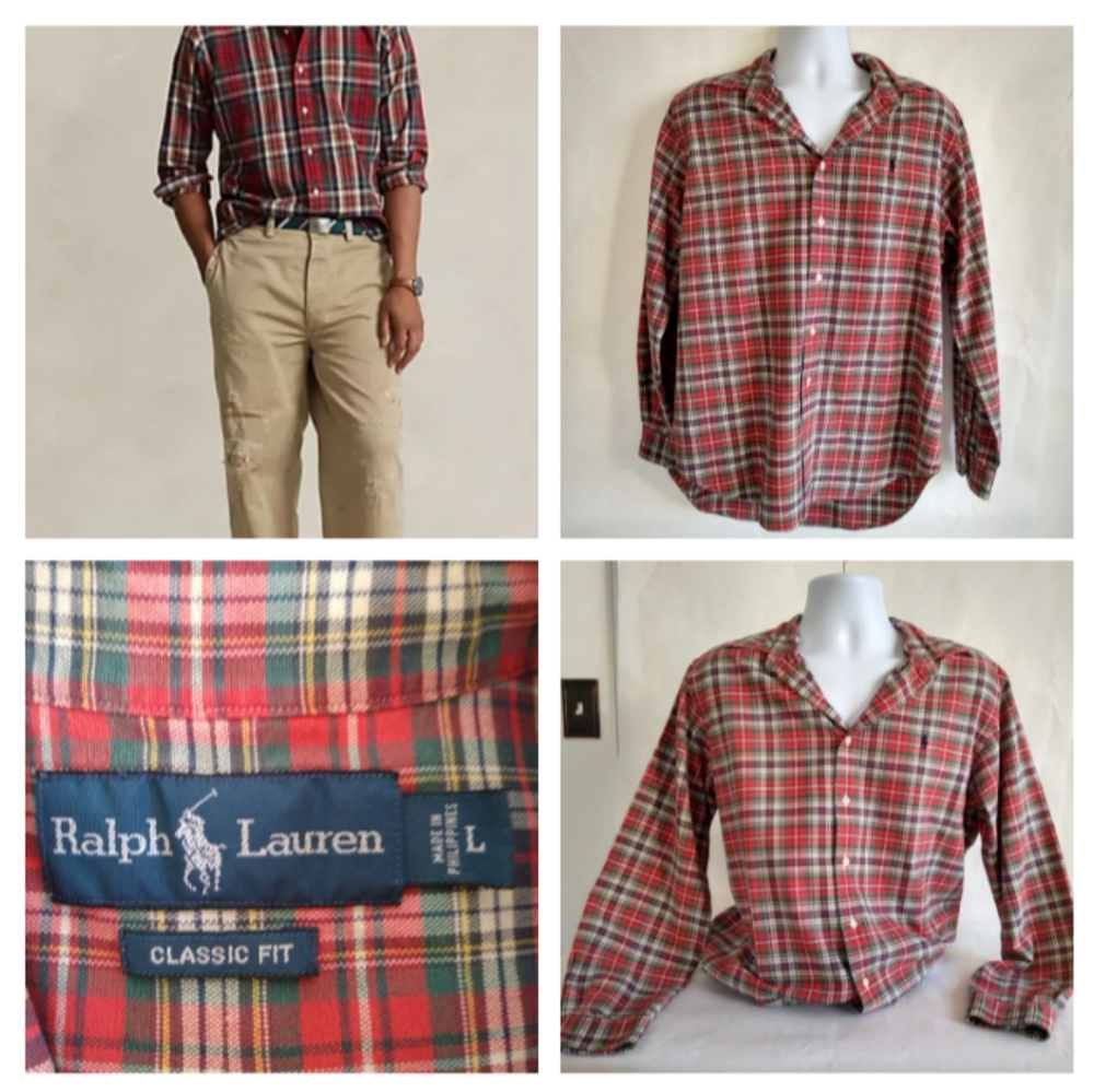Men's Ralph Lauren classic fit, plaid long sleeve Top, Button down, size Large,